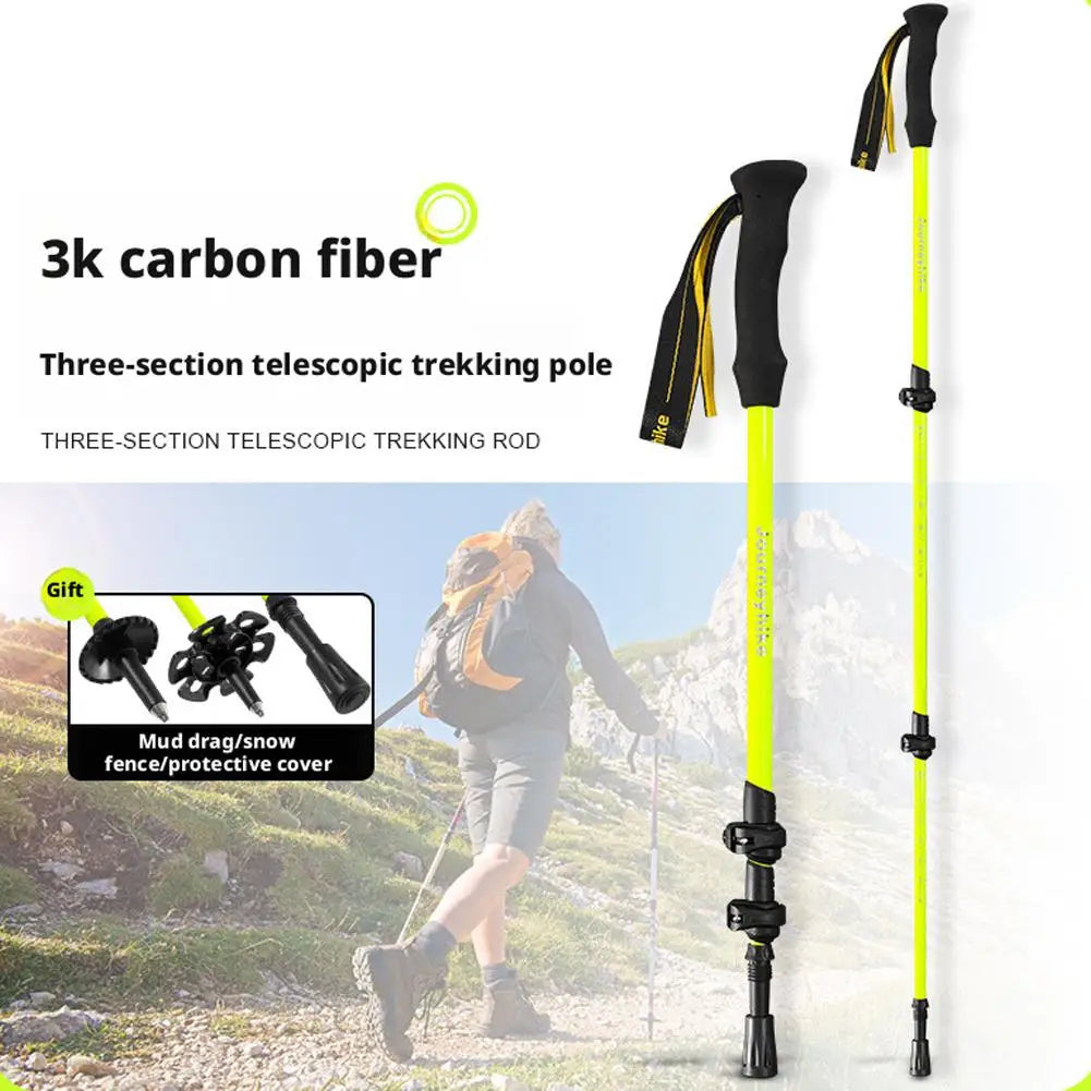 Mountaineering Stick - Carbon Fiber Telescopic Three-section Outdoor Hiking Stick Outdoor Lockable Handrail For Walking