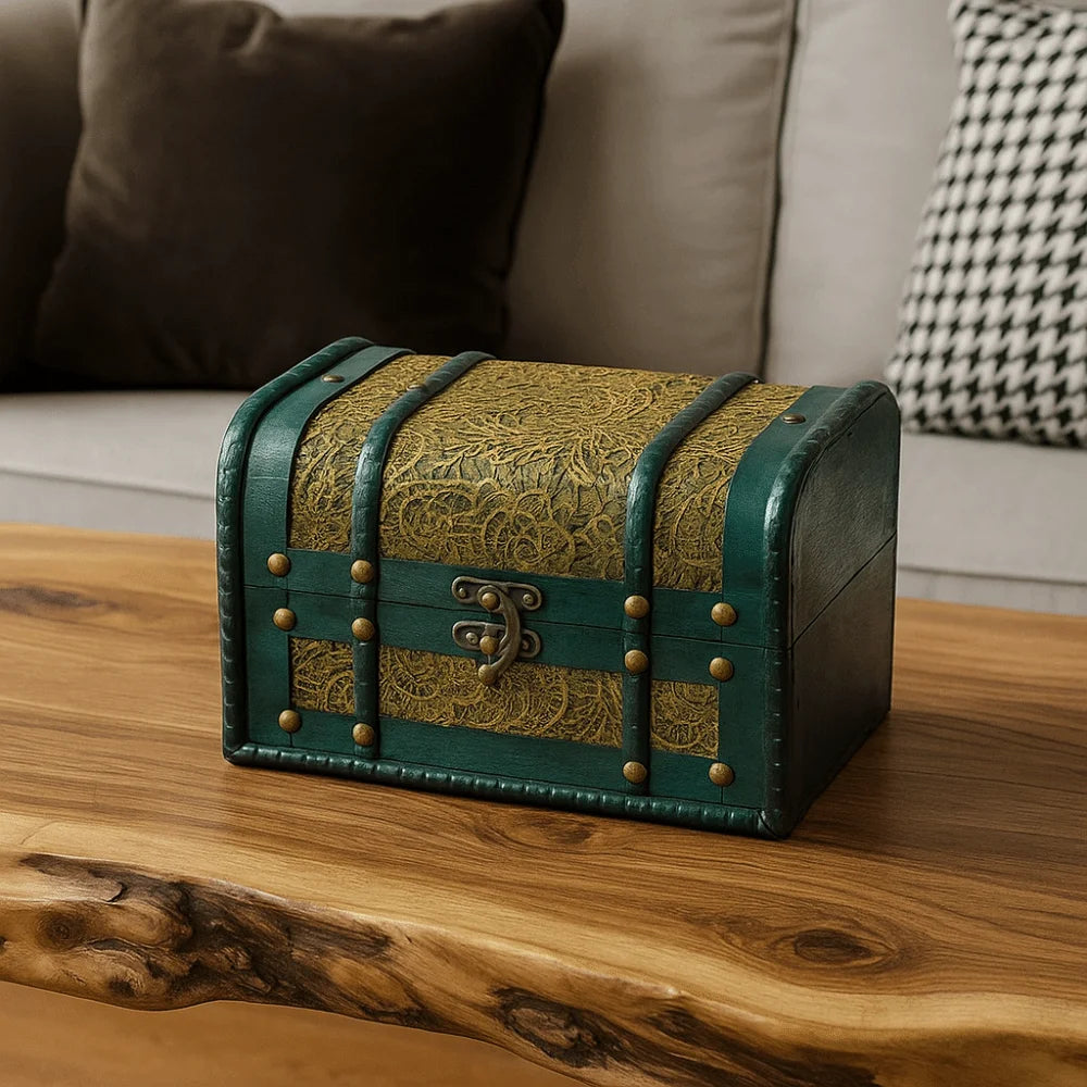 Antique Wooden Storage Box Antique Finish Wooden Jewelry Keepsakes Box with Lid Carved Design Home Decoration Box Photo Storage