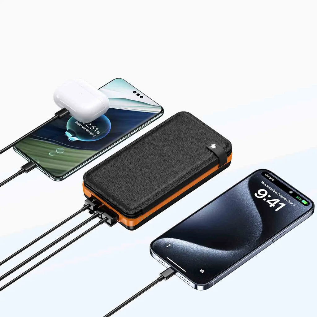 Portable 25000mAh Solar Power Bank Folding Solar Power Bank with 4 Solar Panels External Battery LED Light Powerbank