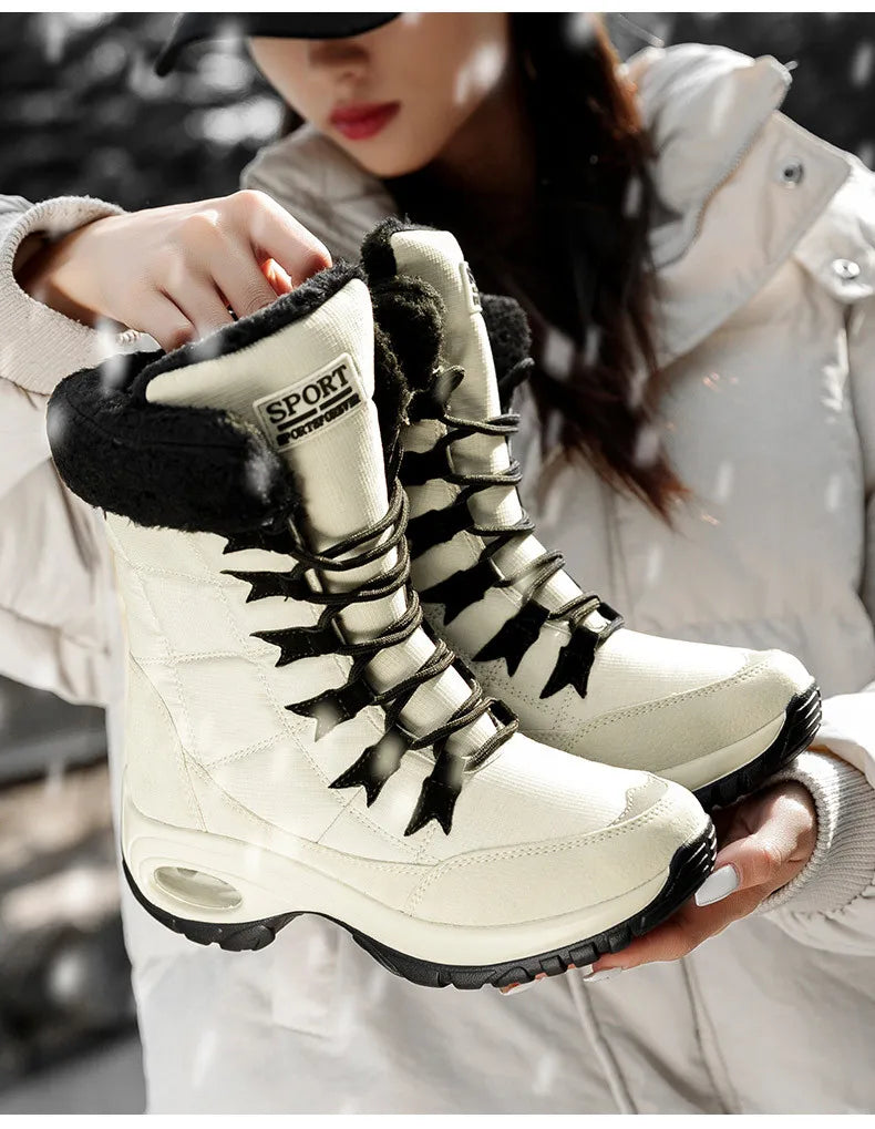 Winter Hiking Boots Shoes for Women Platform Fur Warm Snow Boots Waterproof Slip on Women Comfortable Outdoor Ankle Boots Winter