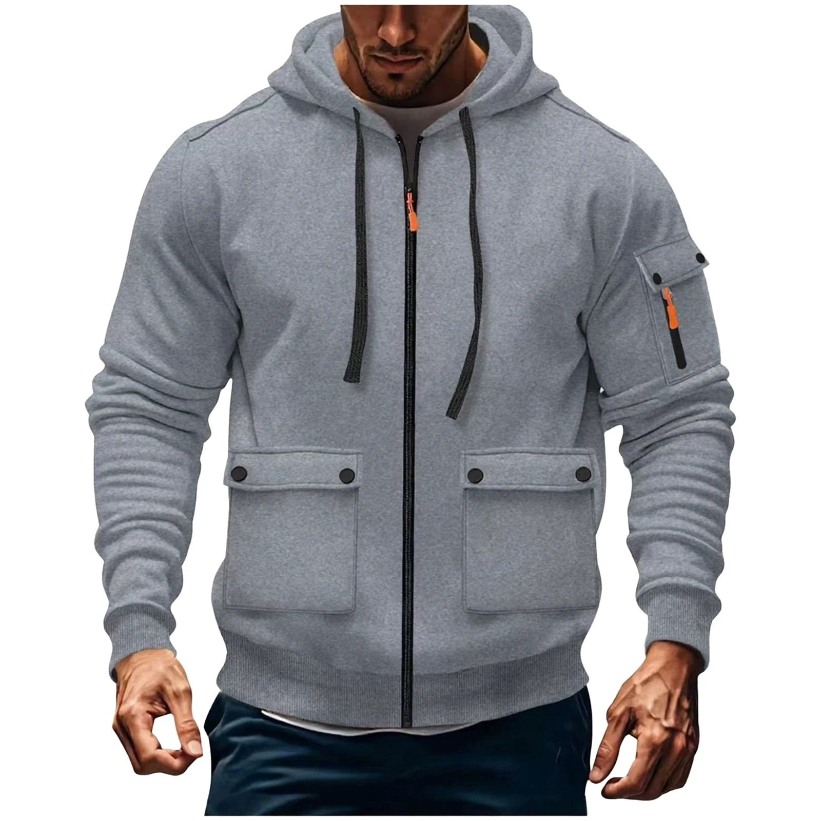 Zipper Hoodies 2025 Autumn Winter Men's New Long Sleeve Hooded Sweatshirt Fashion pocket decoration Male Fleece Outfit sports
