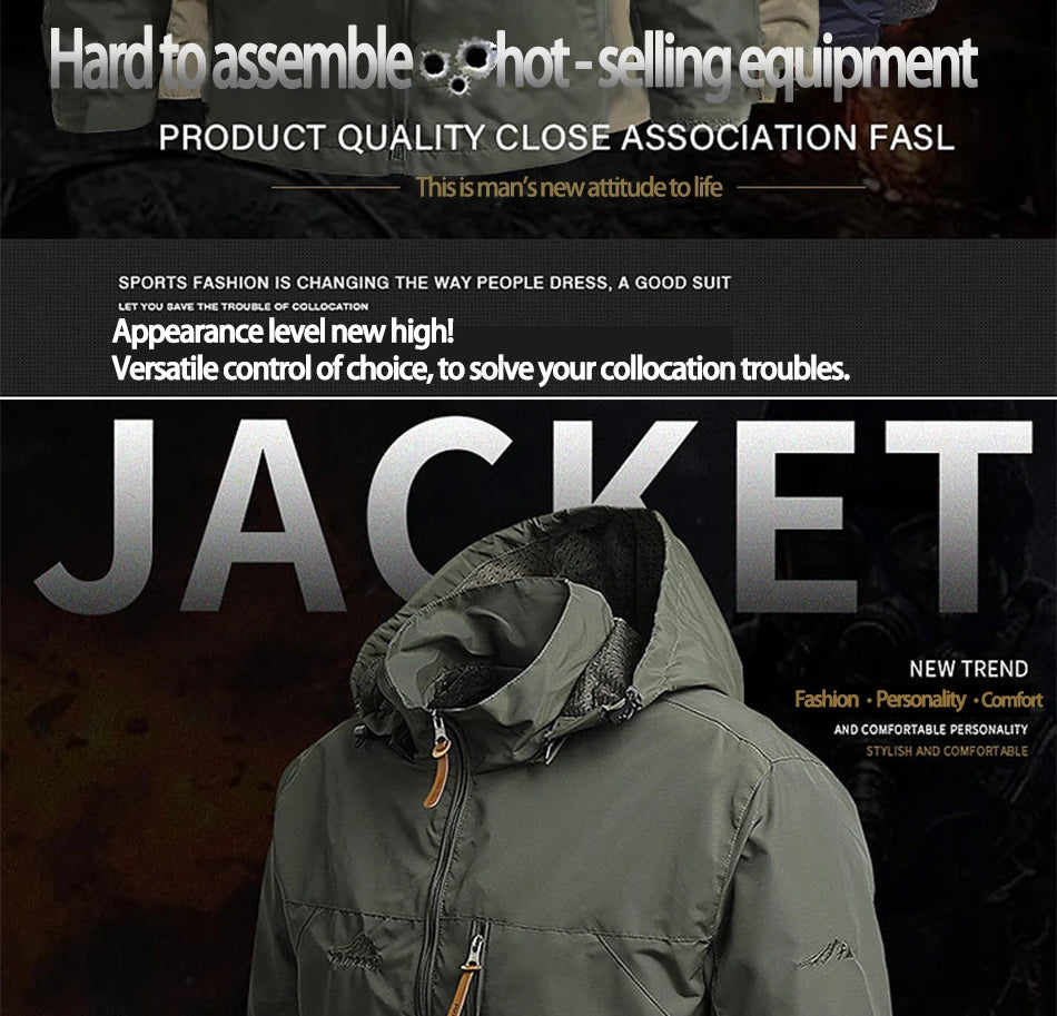 Men's Casual Waterproof Jacket Windbreaker Men Outerwear Men's Clothes Winter Jacket Fashion Coat Hoodies Camping Hiking Jacket