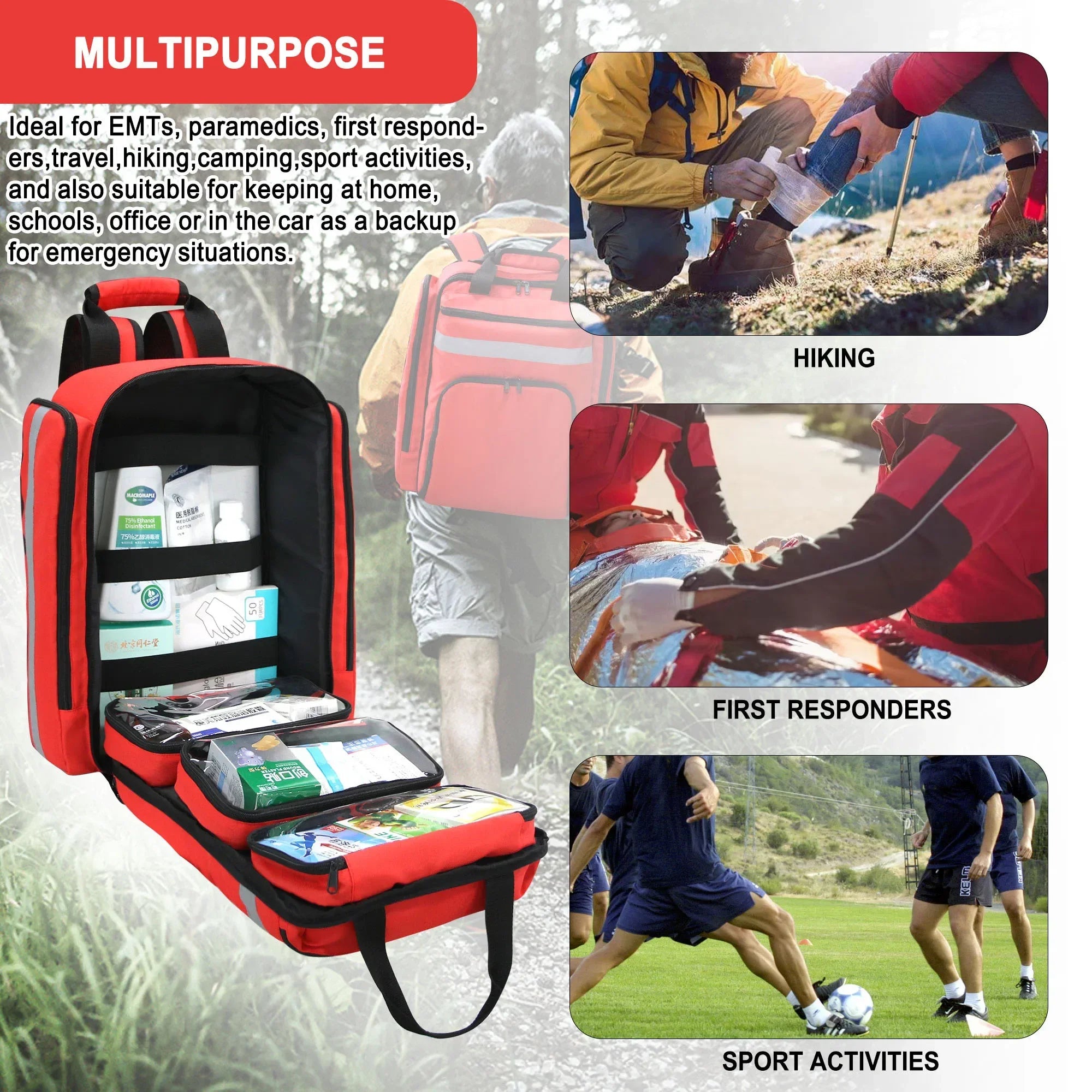 First Aid Kits Emergency Foldable Rescue Backpacks Large Capacity Sorted Storage Outdoor Camping Survival Kits Medical Kits