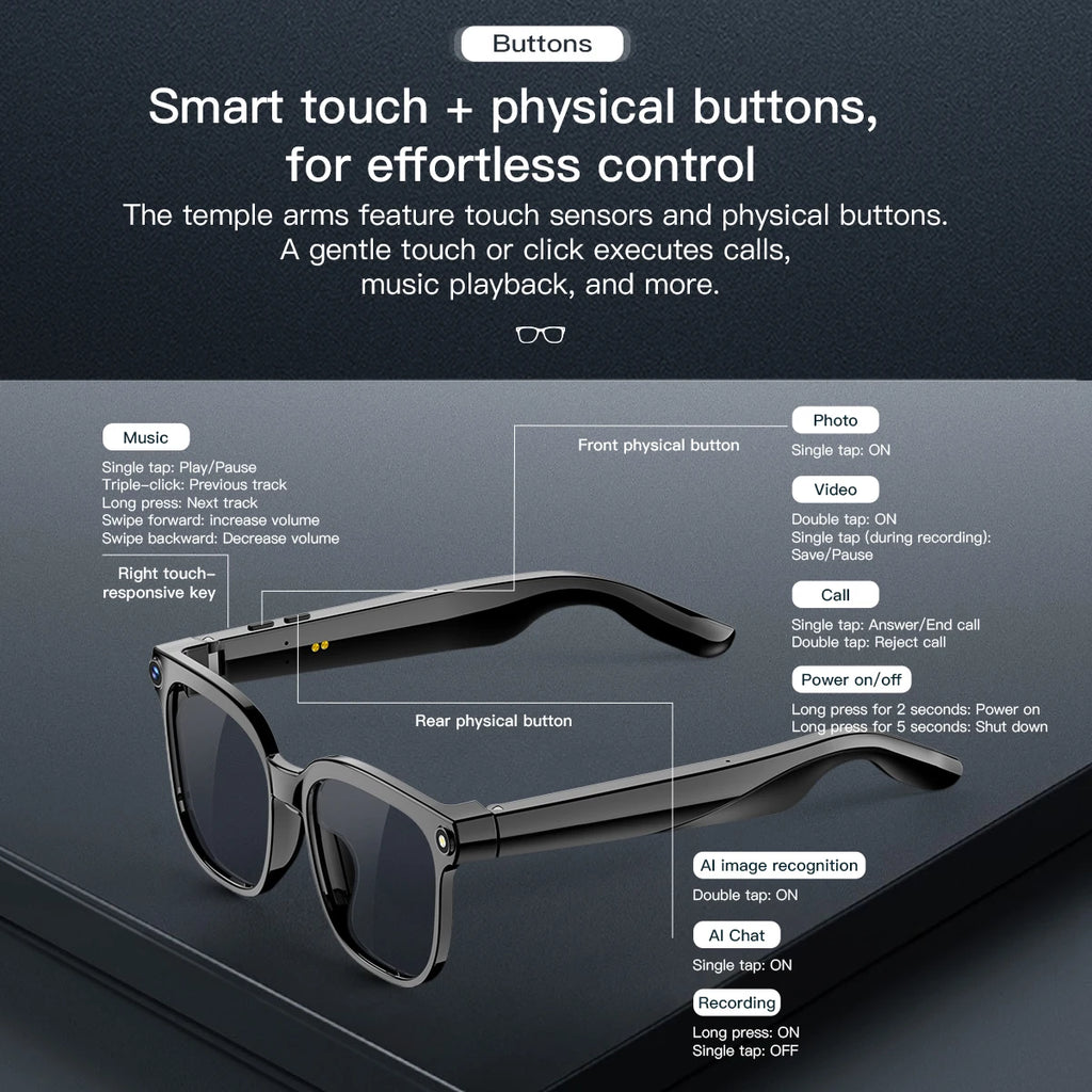 AI Smart Glasses 8MP Camera Video Recording ChatGPT Music Play Headphone Bluetooth Men Women Gifts Fashionable Glasses  2025