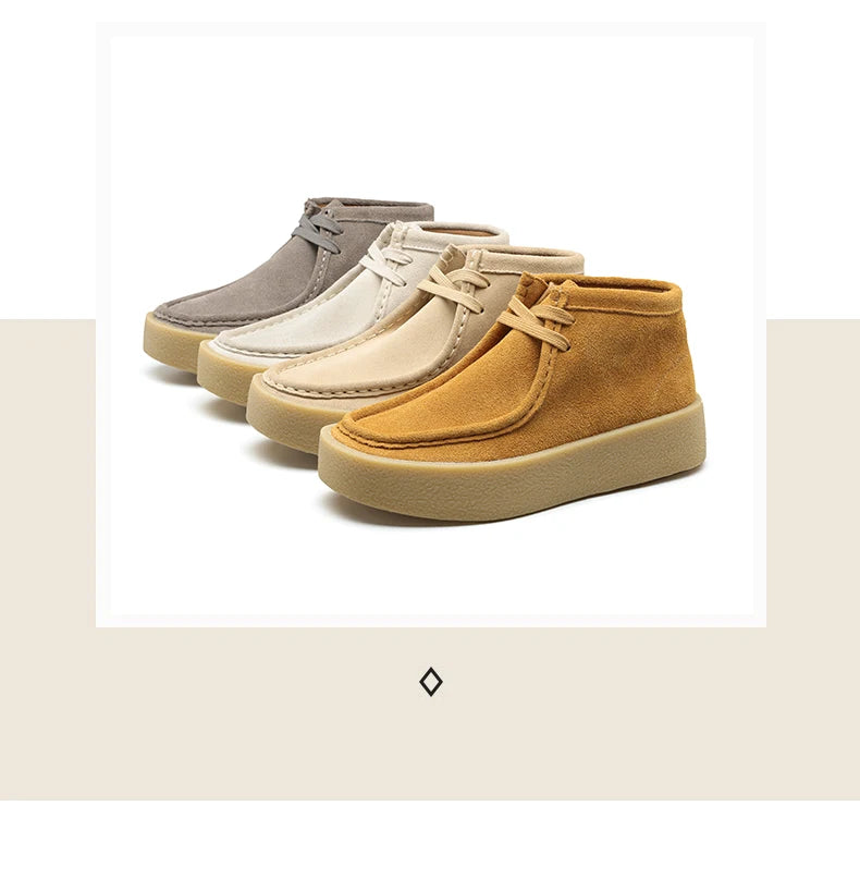Smile Circle Wallabee Cup Cow Suede Leather Shoes Women Lace up Ankle Boots Thick Bottom Comfortable Flat Casual Sho