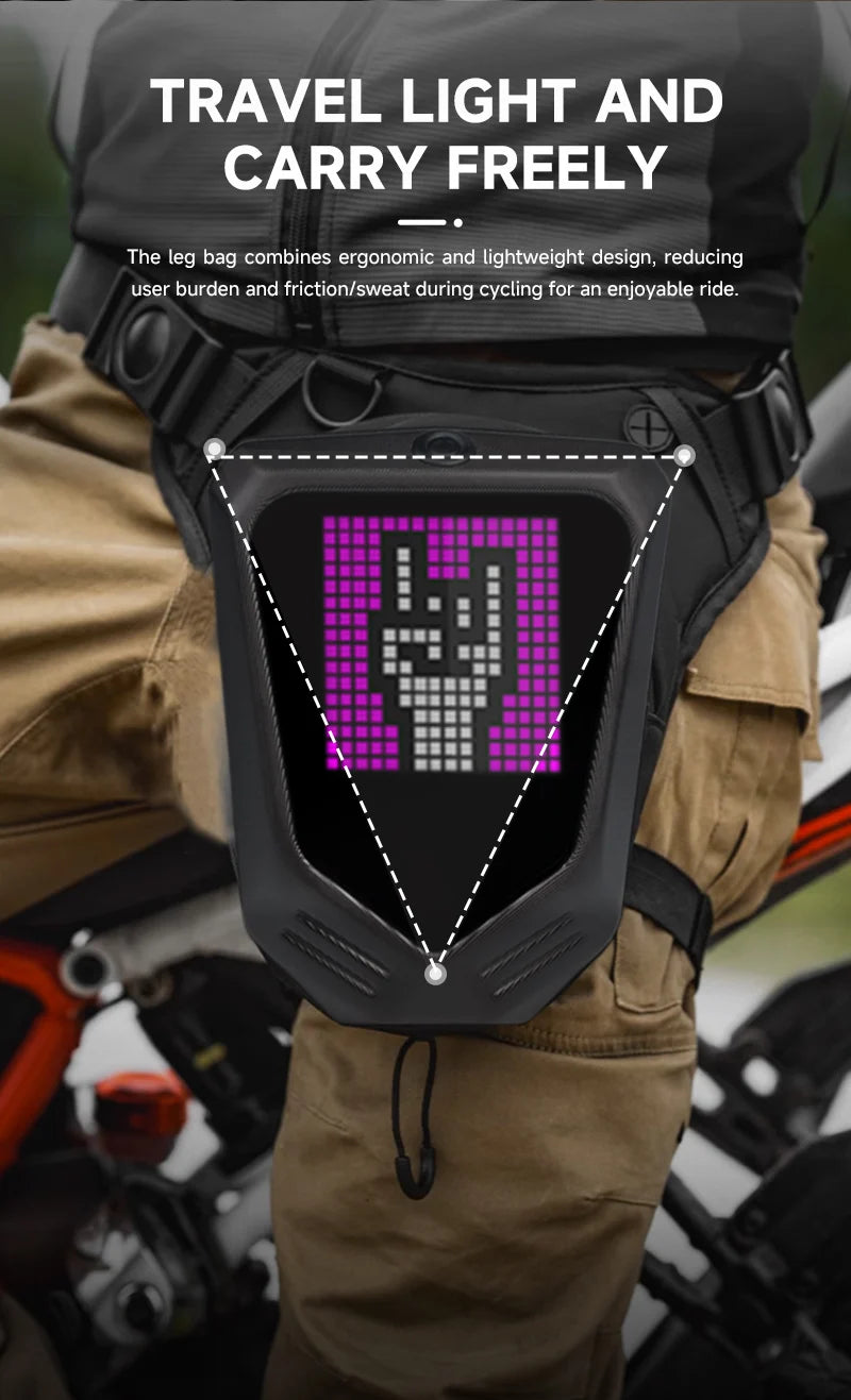 Motorcycle Bicycle Leg Side Bag LED DIY Smart APP Display Backpack Outdoor Casual Waist Bag Bike Mobile Phone Purse Hip Bum Pack