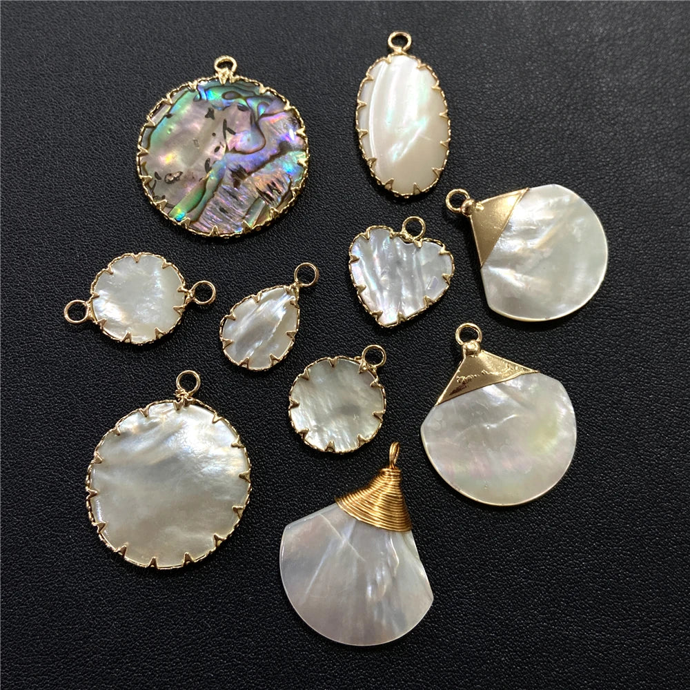 2PCS Natural Shell Pendant Round Love Heart Mother of Pearl Shell Charms Pendants for Jewelry Making DIY Women Bracelet Necklace