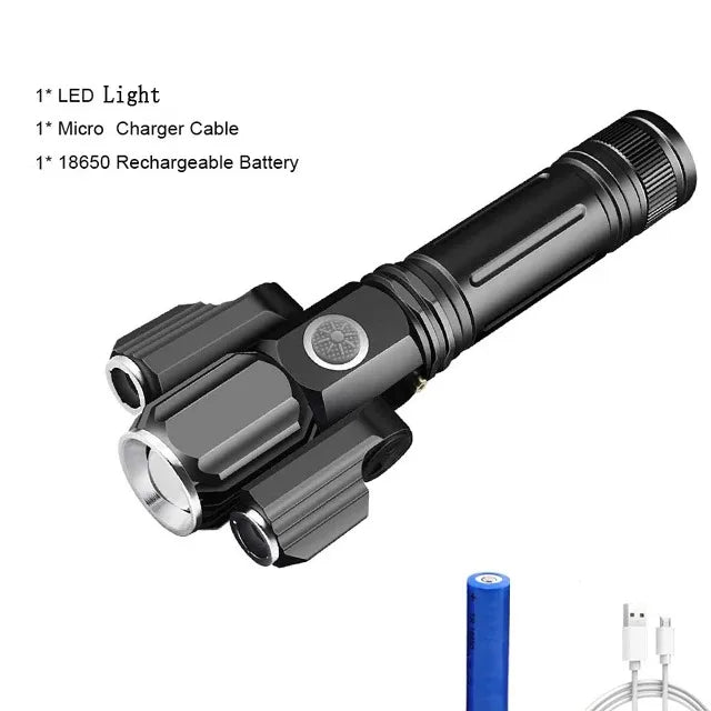 Tactical Flashlight 13000 Lumens 360' Adjustable USB Rechargeable Torch 18650 Hand Lamp Zoomable Bicycle Light Best For Camping