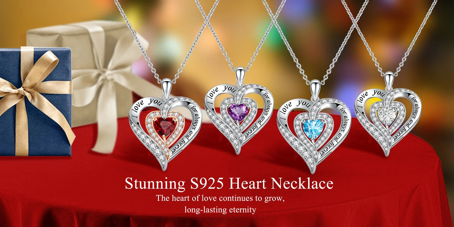 GZ ZONGFA  925 Sterling Silver Heart Pendant for Women Natural Garnet Gems 12 Color Birthstone Necklace Fine Jewelry