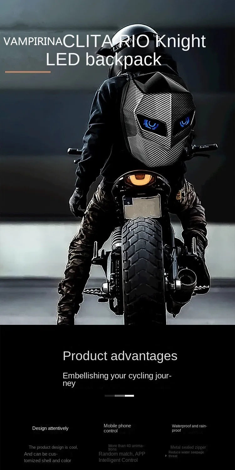 Rider Motorcycle LED Backpacks Light Bluetooth Carbon Fiber School Bags Hardshell Motorcycle Riding Full Helmet Backpack Rugzak