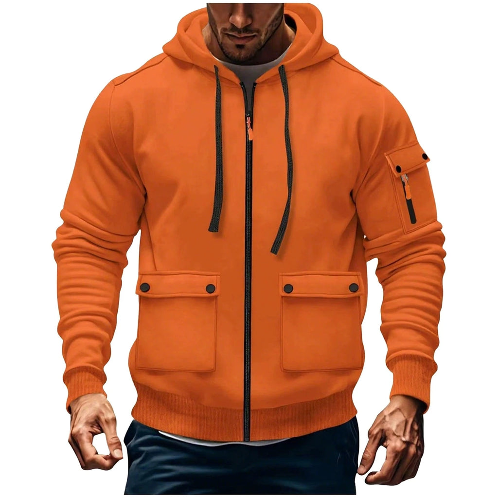 Zipper Hoodies 2025 Autumn Winter Men's New Long Sleeve Hooded Sweatshirt Fashion pocket decoration Male Fleece Outfit sports
