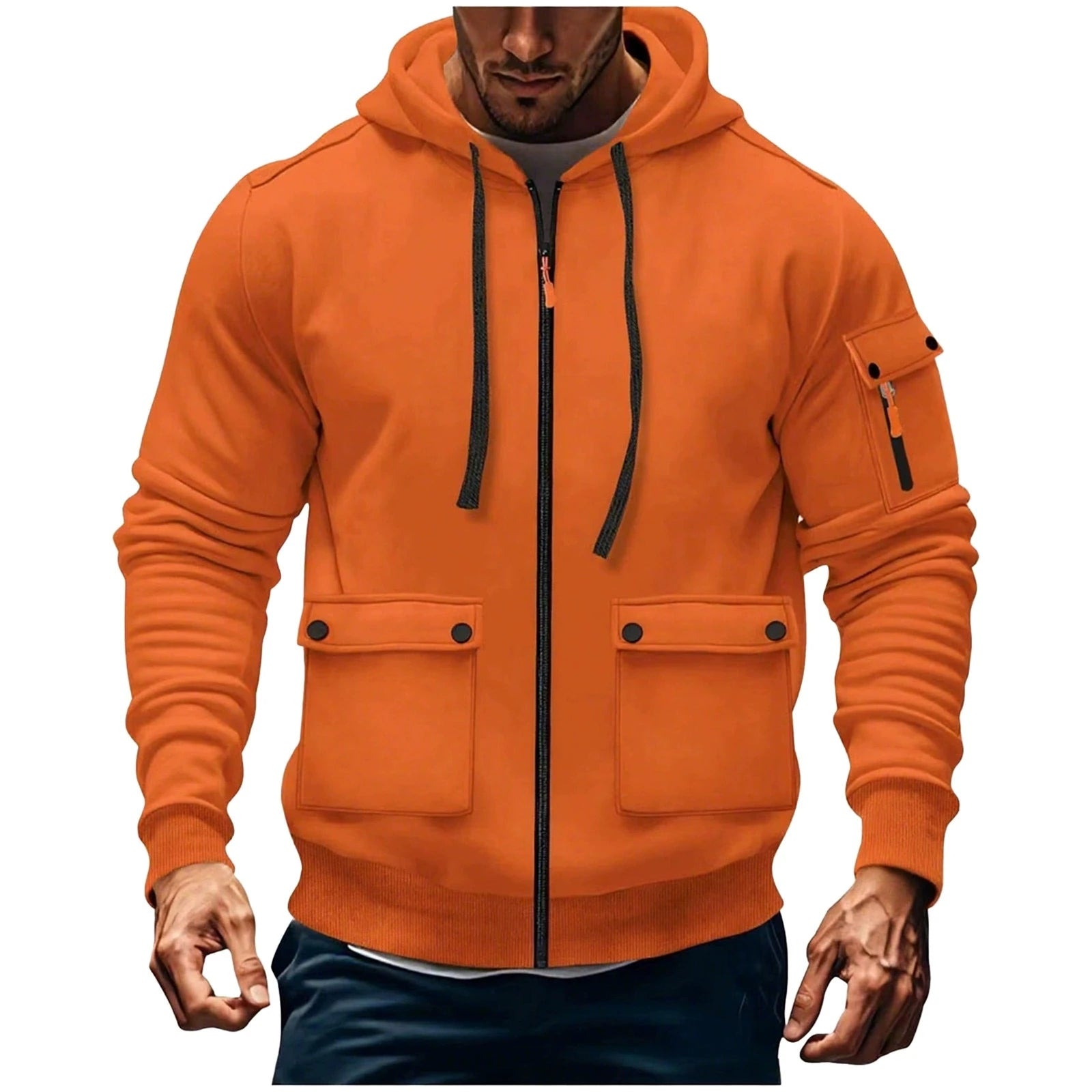 Zipper Hoodies 2025 Autumn Winter Men's New Long Sleeve Hooded Sweatshirt Fashion pocket decoration Male Fleece Outfit sports