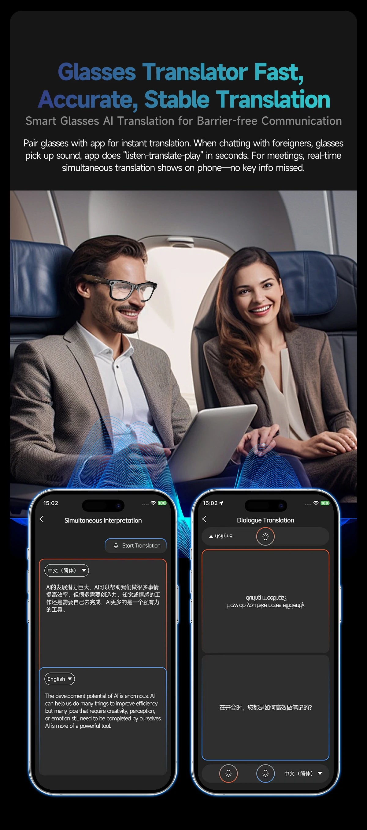 AI Smart Glasses 8K HD Photochromic Multifunction Translate Camera Glasse Bluetooth Call Voice Assistant Music Player Sunglasses