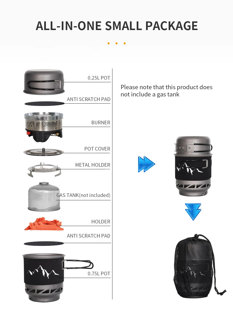 Camping Cooking Set Stove Pot Pan Cookware Outdoor Propane Cooking Gear System with Heat Exchanger Portable Picnic Supplies