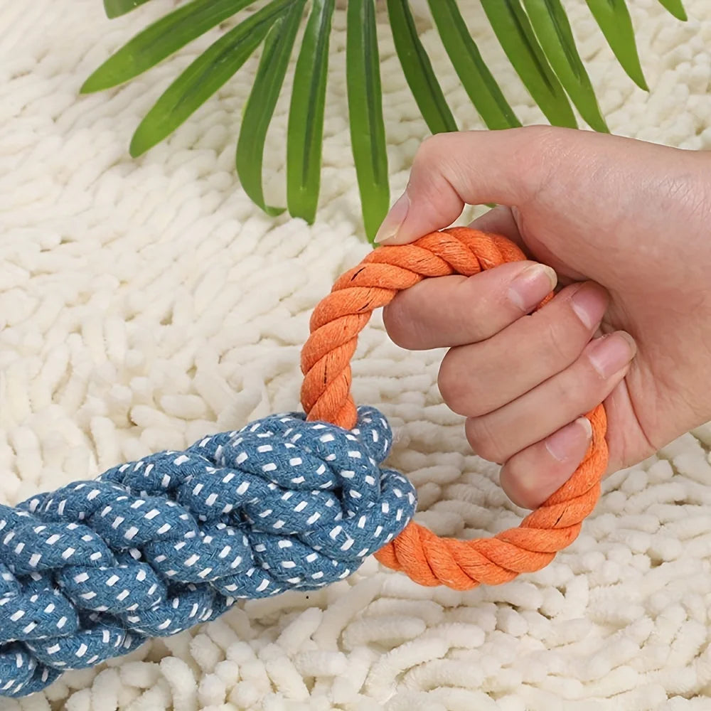 Durable Double-Ring Cotton Blend Dog Rope Toy - Bite-Resistant, Interactive Tug Play for Medium To Large Breeds Sturdy