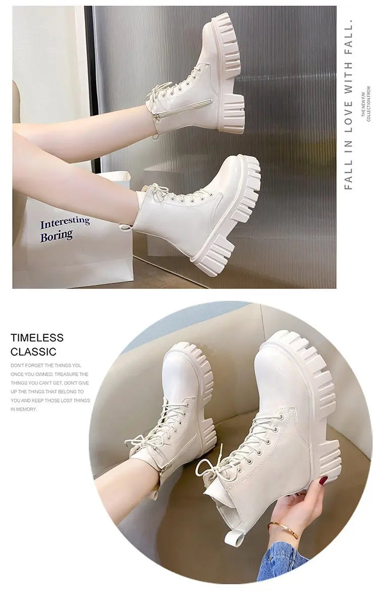 Winter Boots Female 2025 New British Womens Shoes Thick Bottom Mid-calf Single Boots Thick Heeled Casual Ankle Boots for Women