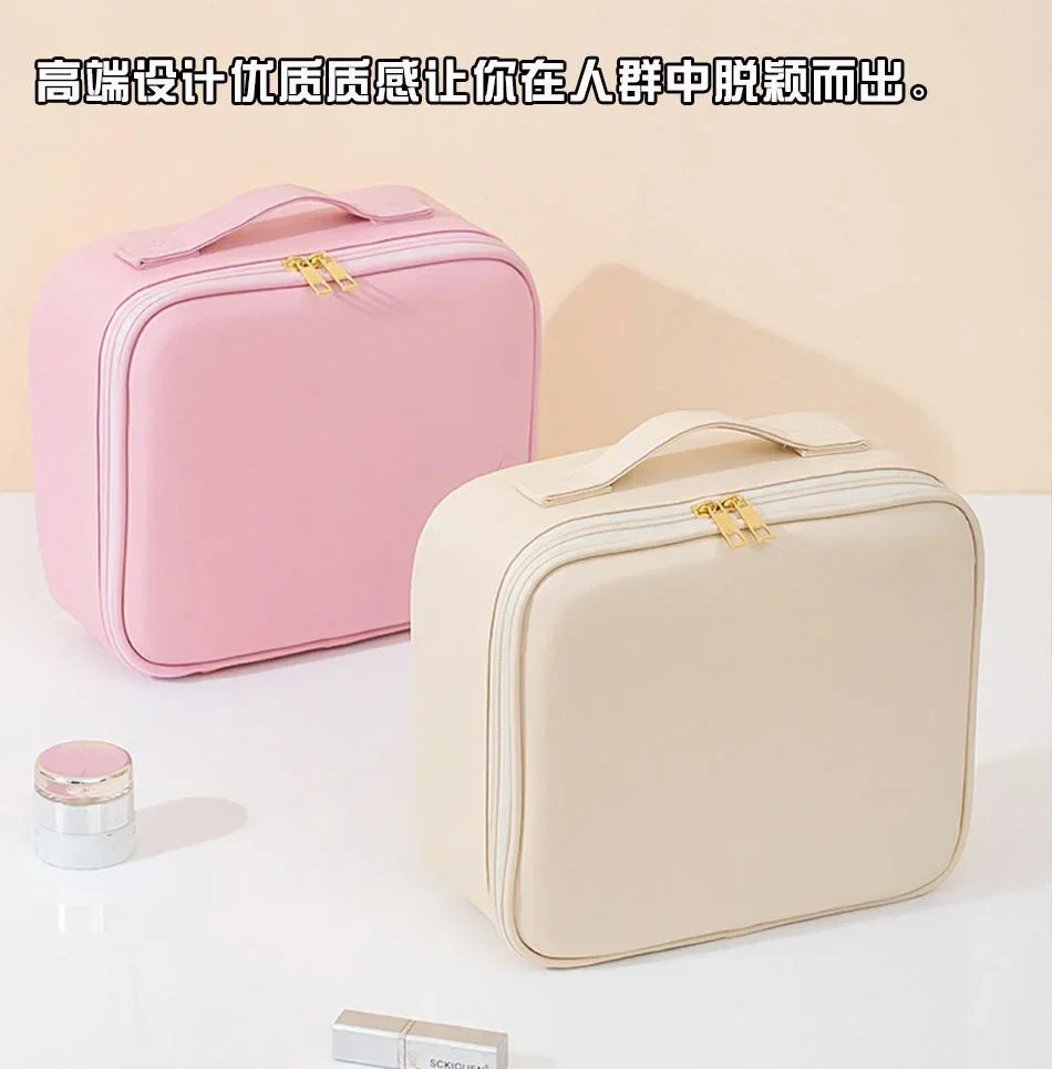 New LED illuminated makeup bag with mirror case, large capacity, high-end feel, portable and handheld