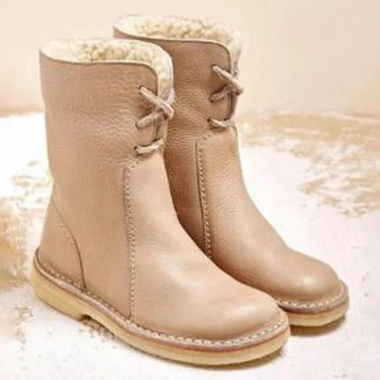 Women's Winter Boots 2025 New PU Leather Women Boots Comfortable Flat Fleece Warm Shoes Women's Ankle Boots Female Footwear