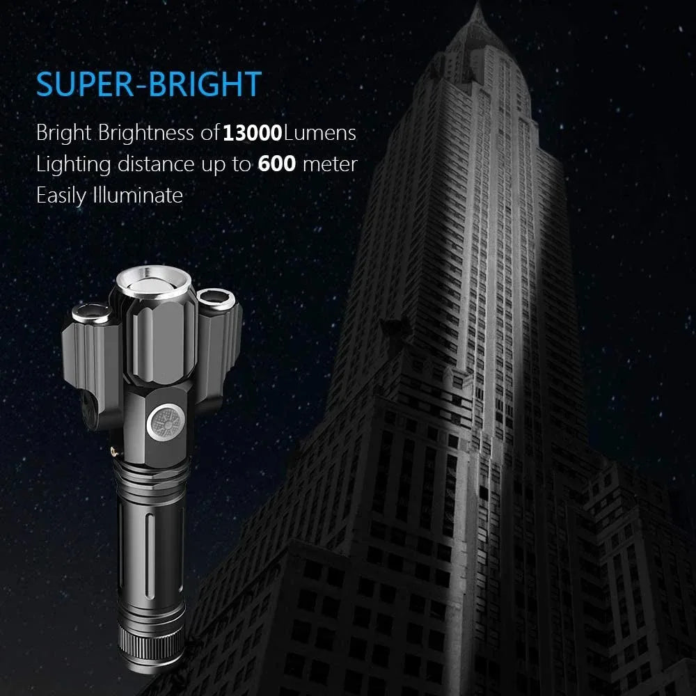 Tactical Flashlight 13000 Lumens 360' Adjustable USB Rechargeable Torch 18650 Hand Lamp Zoomable Bicycle Light Best For Camping