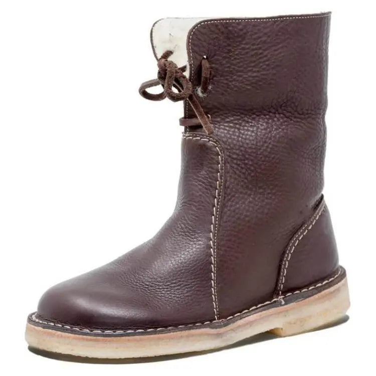 Women's Winter Boots 2025 New PU Leather Women Boots Comfortable Flat Fleece Warm Shoes Women's Ankle Boots Female Footwear