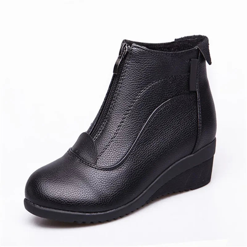 BEYARNE Autumn Winter Boots Women Ankle Boots Shoes Woman Fashion Wedges Heels Woman Boots High Quality Leather Shoes Female zip