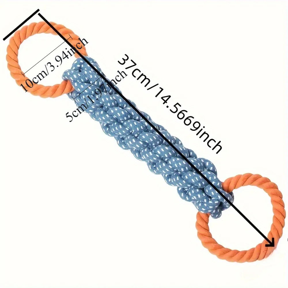 Durable Double-Ring Cotton Blend Dog Rope Toy - Bite-Resistant, Interactive Tug Play for Medium To Large Breeds Sturdy