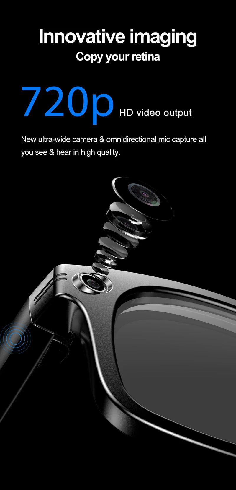 AI Smart Glasses With Camera Photo Sense Bluetooth Music Call Intelligent Recording IP65 Waterproof Bluetooth Glasses