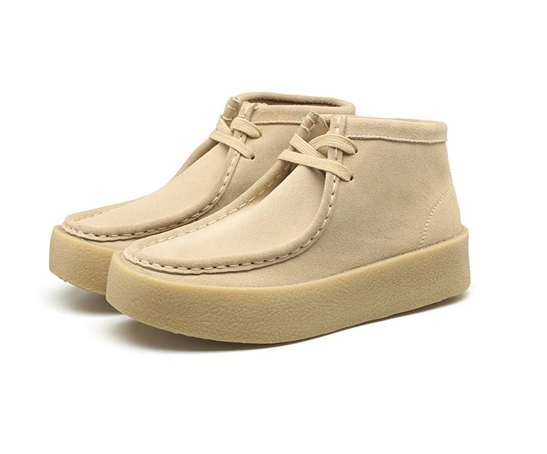 Smile Circle Wallabee Cup Cow Suede Leather Shoes Women Lace up Ankle Boots Thick Bottom Comfortable Flat Casual Sho