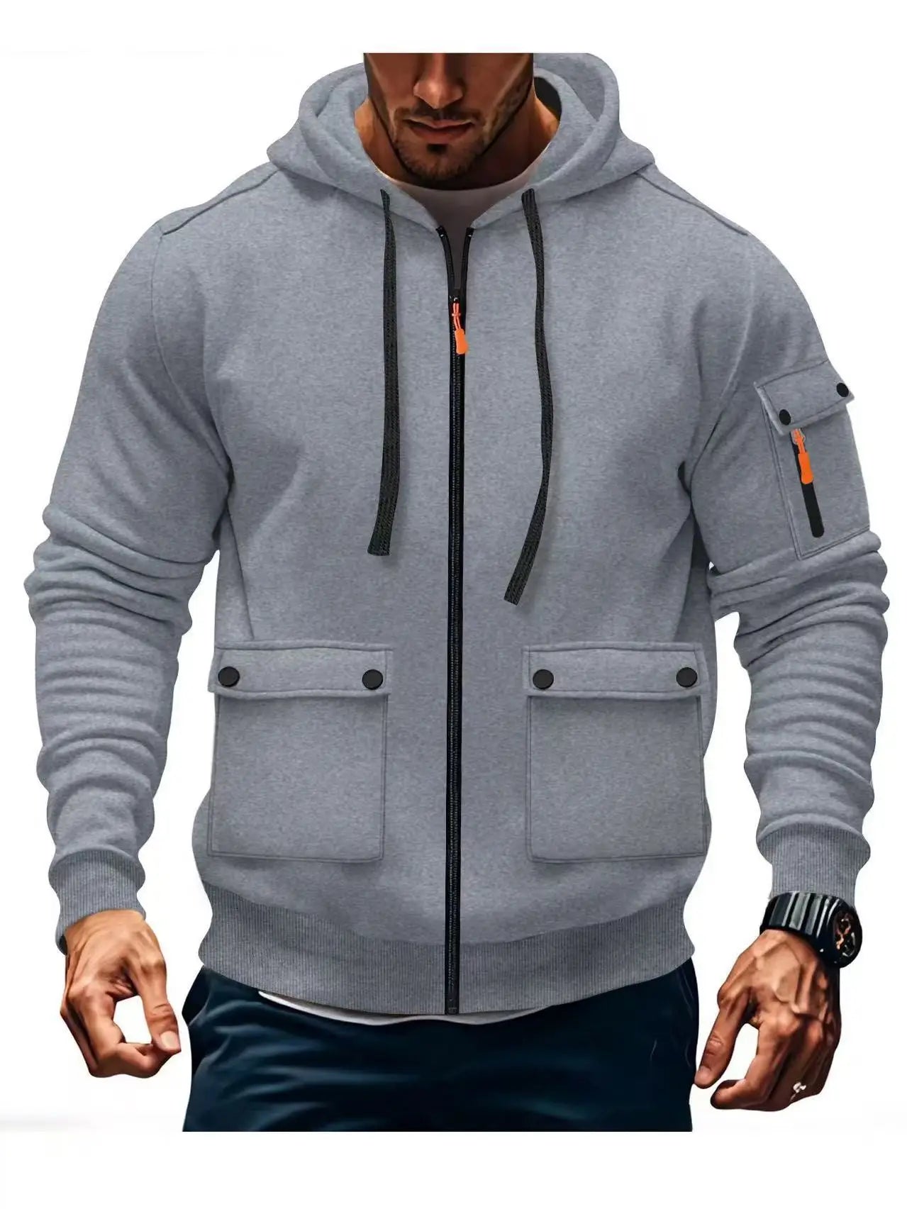 Zipper Hoodies 2025 Autumn Winter Men's New Long Sleeve Hooded Sweatshirt Fashion pocket decoration Male Fleece Outfit sports