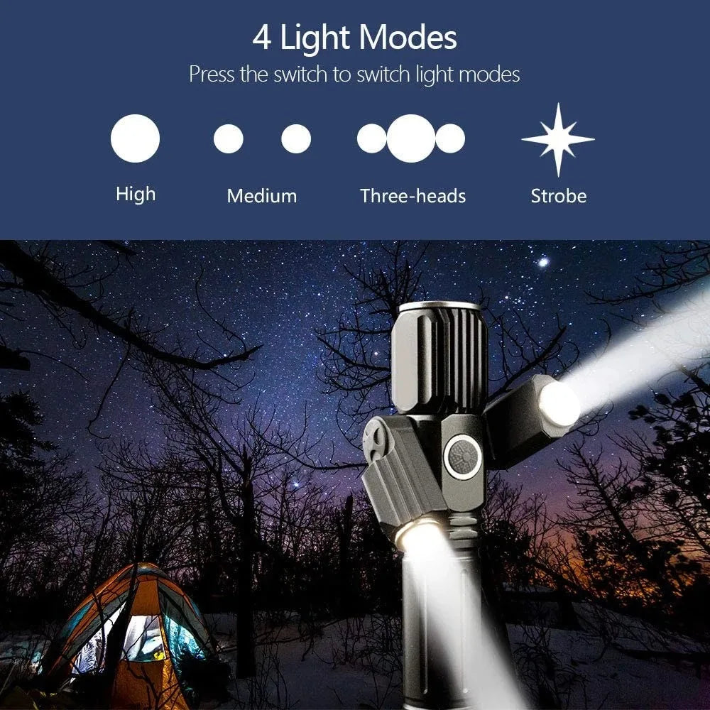 Tactical Flashlight 13000 Lumens 360' Adjustable USB Rechargeable Torch 18650 Hand Lamp Zoomable Bicycle Light Best For Camping