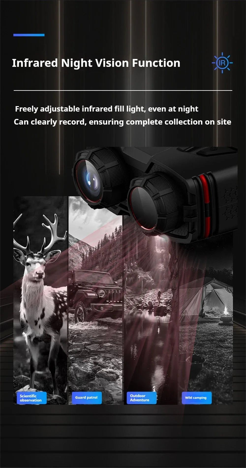 NVC800 Head-Mounted Infrared Night Vision Binoculars 4K UHD WIFI Digital Telescope Camera for Hunting Camping with 16X Zoom 48MP