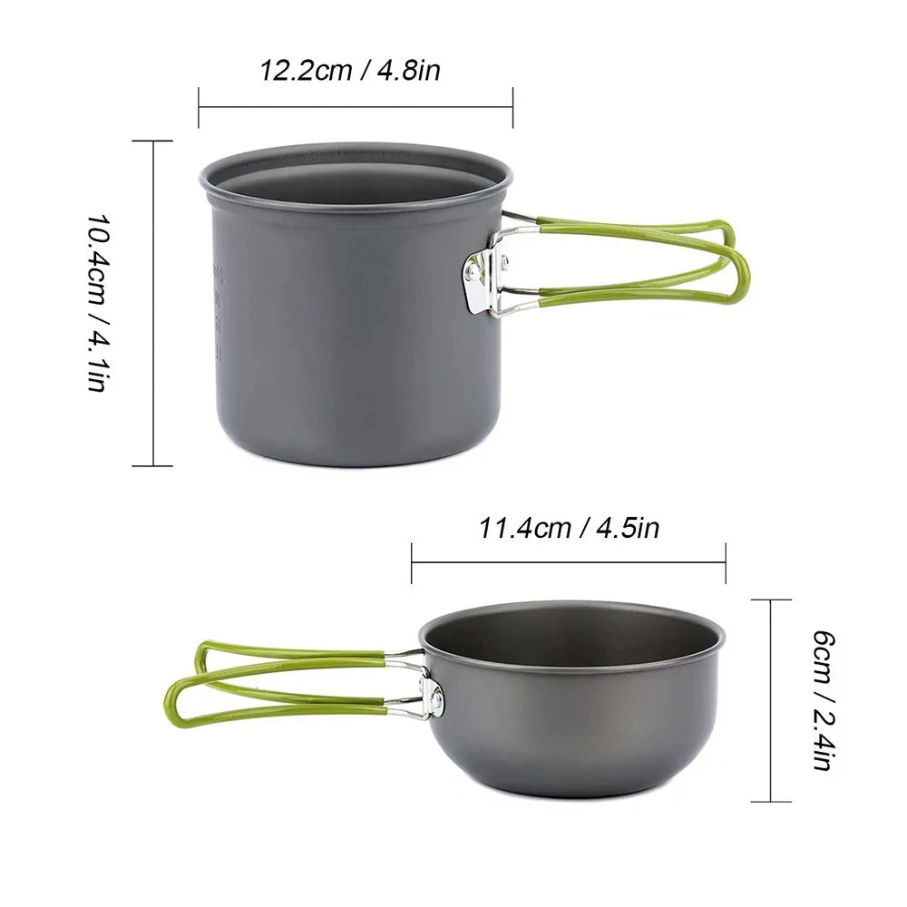 Portable Compact Camping Cookware Set With Tableware 1-2 Person Pot Stainless Steel Pots Pans Kit for Picnic Outdoor Cooking