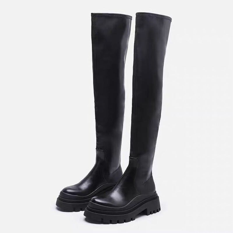 Women Pointed Toe Over The Knee Boots Women's Flock Thigh High Boots Winter Ladies Slim Super High Heels Female Shoes