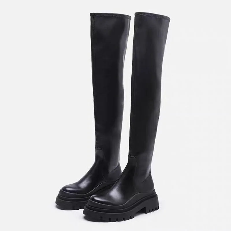 Women Pointed Toe Over The Knee Boots Women's Flock Thigh High Boots Winter Ladies Slim Super High Heels Female Shoes
