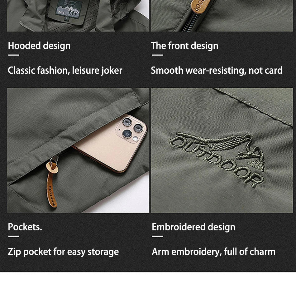 Men's Casual Waterproof Jacket Windbreaker Men Outerwear Men's Clothes Winter Jacket Fashion Coat Hoodies Camping Hiking Jacket