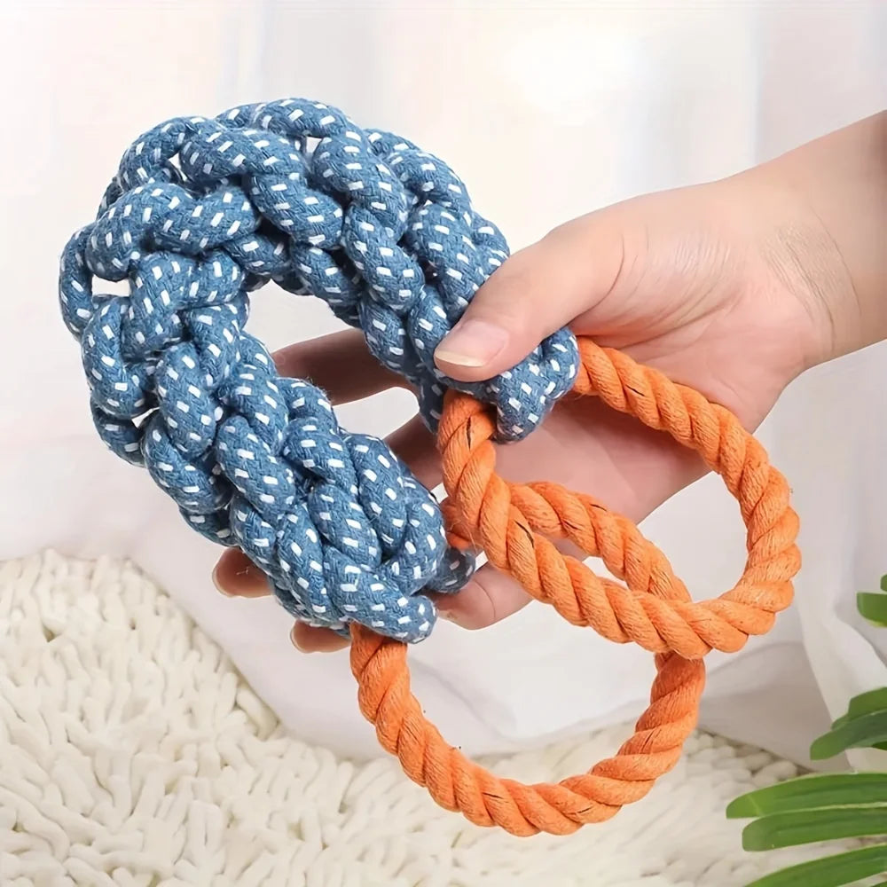 Durable Double-Ring Cotton Blend Dog Rope Toy - Bite-Resistant, Interactive Tug Play for Medium To Large Breeds Sturdy