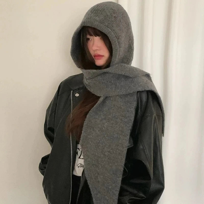 winter warm Balaclava Bonnet Women Beanies Hat Scarf One-piece Thickened Warm Neck Protection Winter Outdoor Thermal Scarf Hood