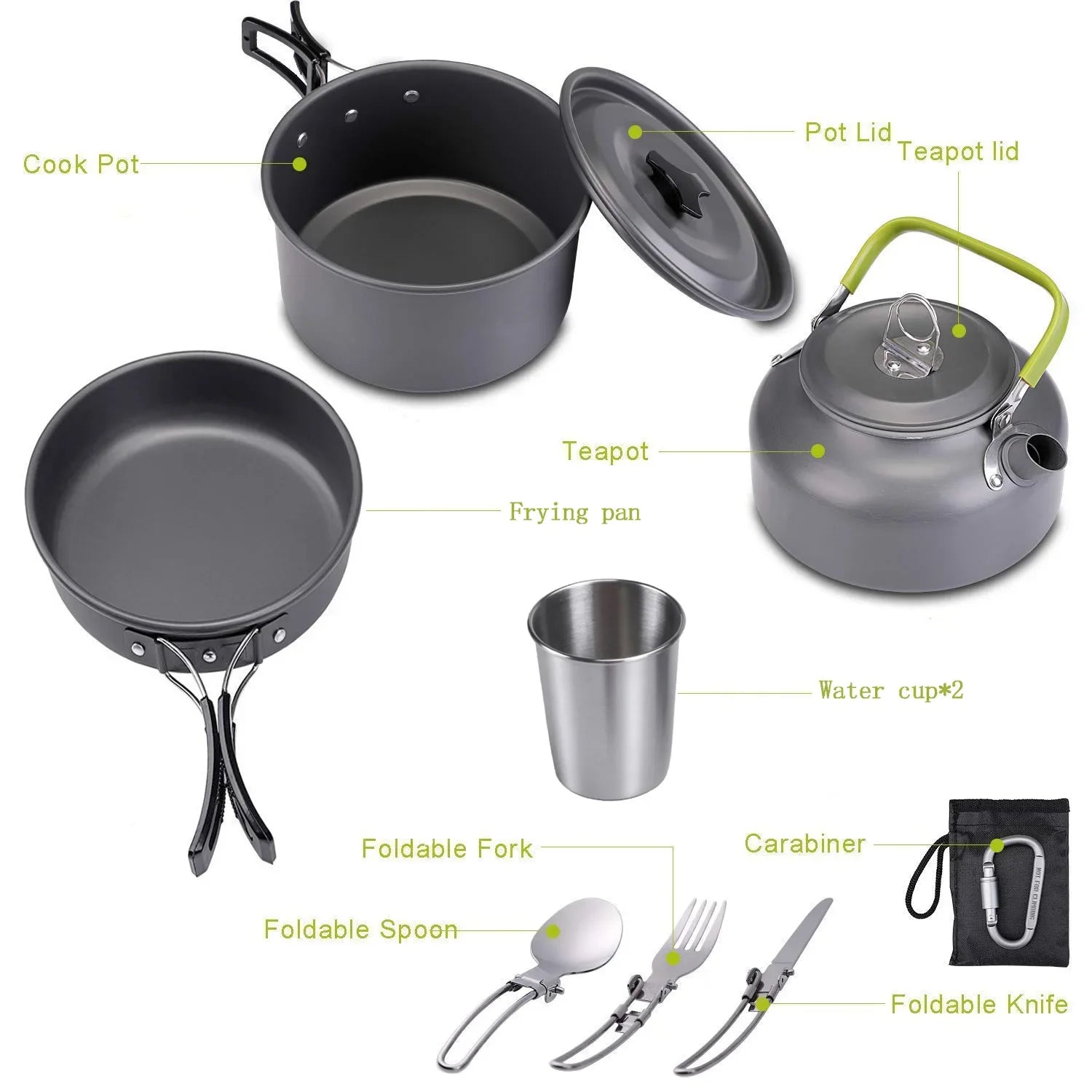 Camping Cookware Kit Outdoor Aluminum Cooking Set Water Kettle Pan Pot Travelling Hiking Picnic BBQ Tableware Equipment