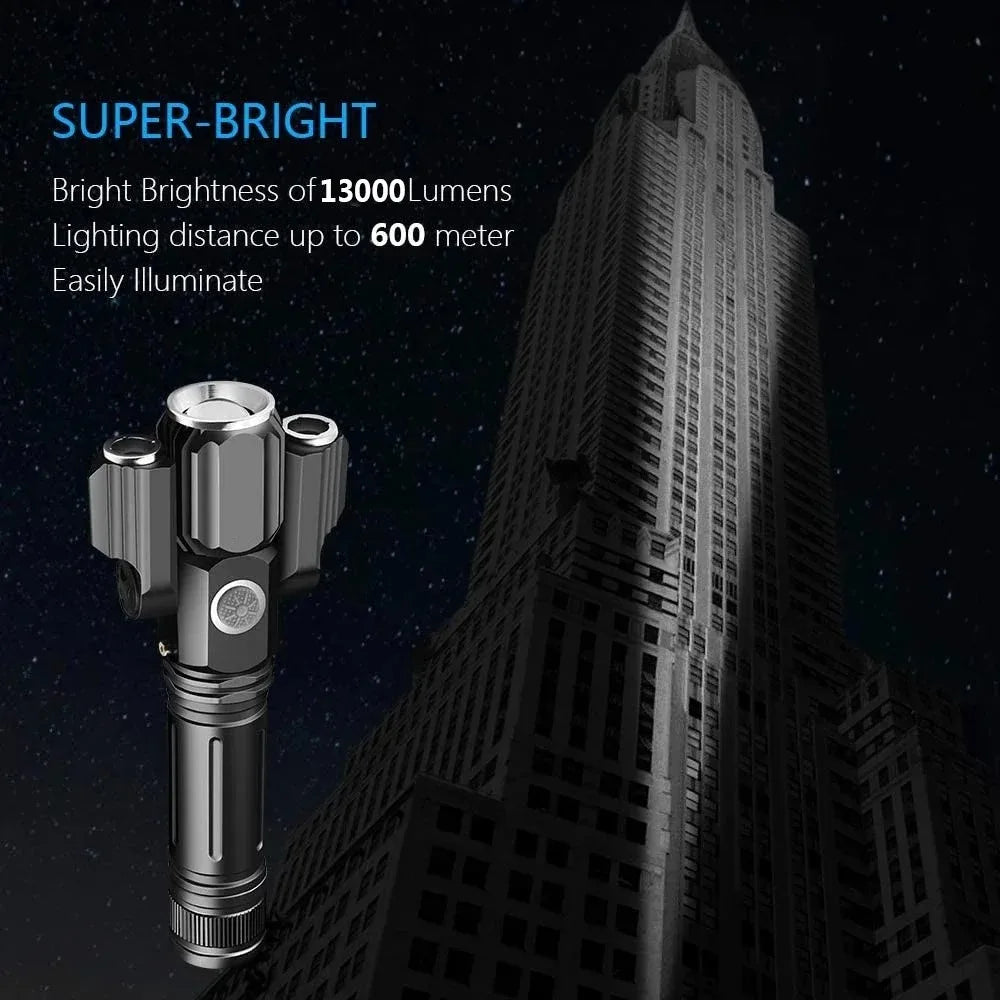 Tactical Flashlight 13000 Lumens 360' Adjustable USB Rechargeable Torch 18650 Hand Lamp Zoomable Bicycle Light Best For Camping