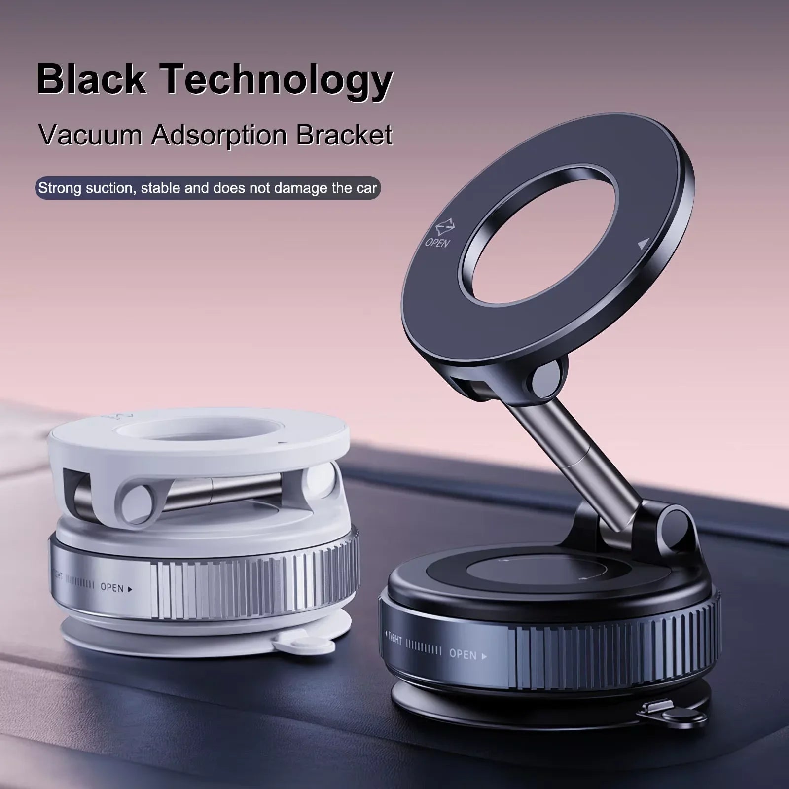 Strong Magnetic Car Phone Holder Foldable Design 360° Adjustable Vacuum Mount for Car/Desk/Bathroom/Universal Use Phone Holder