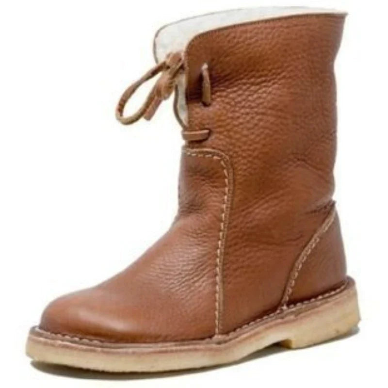 Women's Winter Boots 2025 New PU Leather Women Boots Comfortable Flat Fleece Warm Shoes Women's Ankle Boots Female Footwear