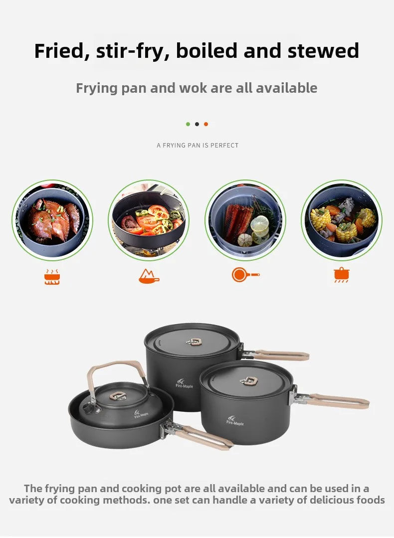 Outdoor Camping Cooker Pot Set Camping Meal Cooking Hot Pot Portable Equipment Kettle Single Pot