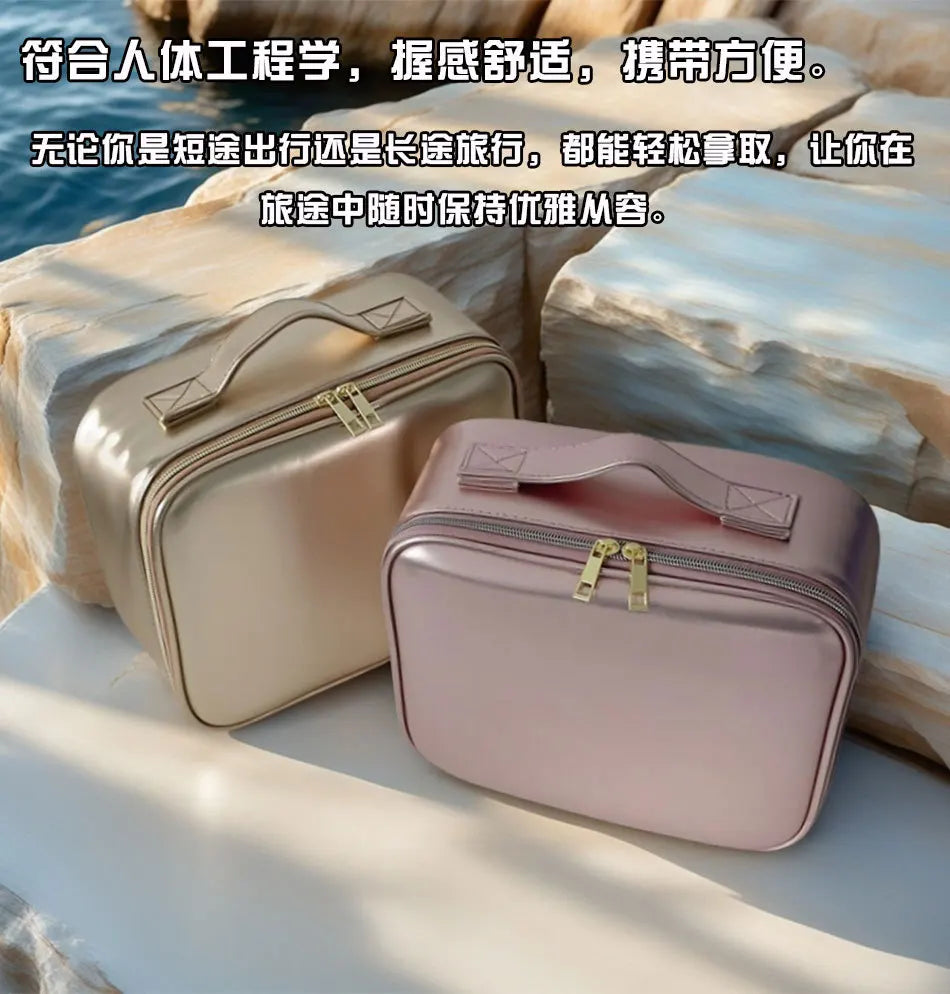 New LED illuminated makeup bag with mirror case, large capacity, high-end feel, portable and handheld