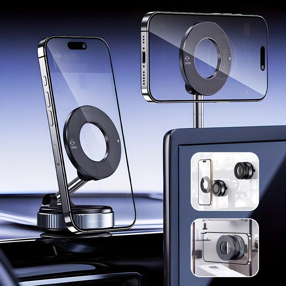 K007 Strong Magnetic Car Phone Holder Foldable Design 360° Adjustable Vacuum Mount for Car/Desk/Bathroom/Universal Use