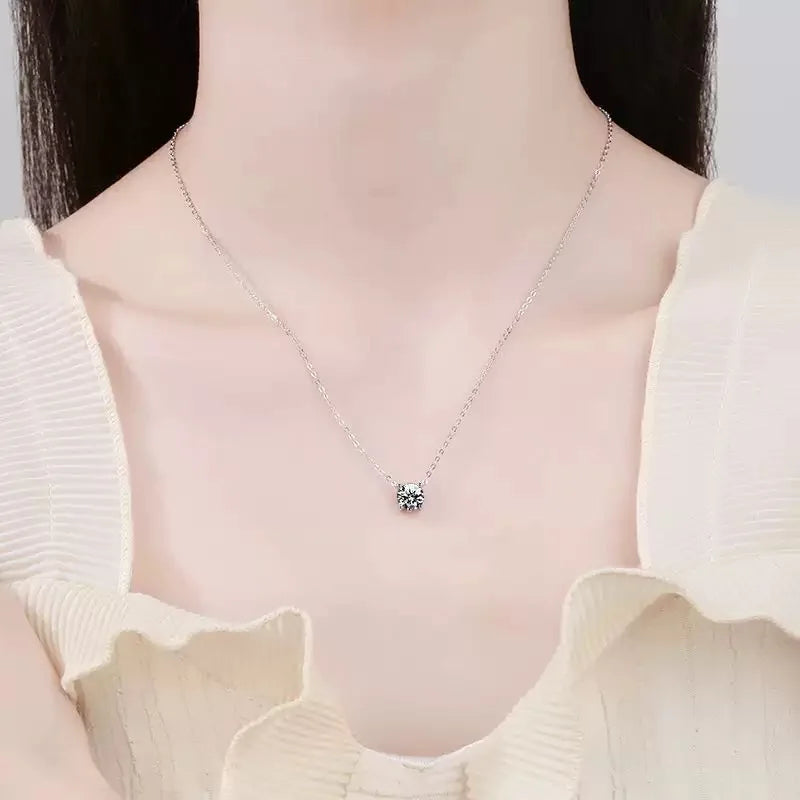 Lihong Classic Women's Necklace AAAAA Zirconia 1ct Four Prong 925 Sterling Silver Pendant Luxury Fine Jewelry