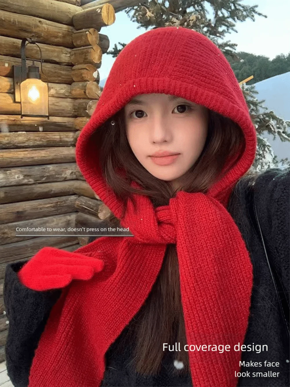 Knitted Winter Balaclava One-Piece Hooded Hat Ear Protection Cap Winter Accessories Thickened Neck Collar Unisex Wear