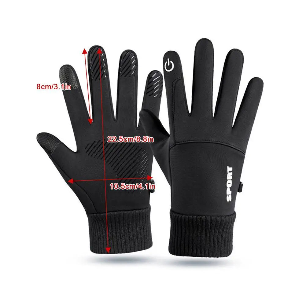 1 Pair Waterproof Winter Gloves Thermal Fleece Lining Windproof Anti Slip Touchscreen For Cycling Skiing Hiking Outdoor Sports