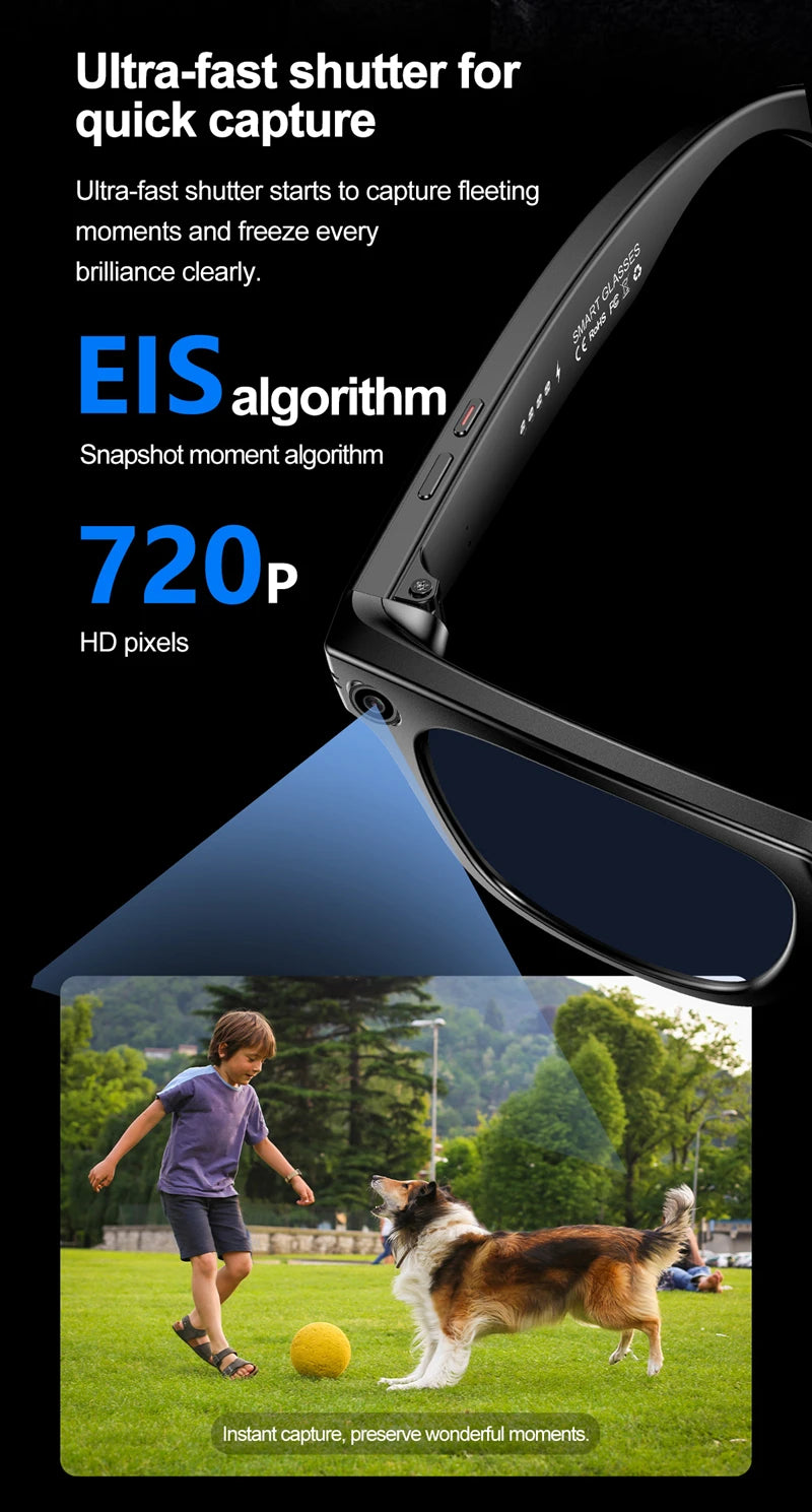 AI Smart Glasses With Camera Photo Sense Bluetooth Music Call Intelligent Recording IP65 Waterproof Bluetooth Glasses