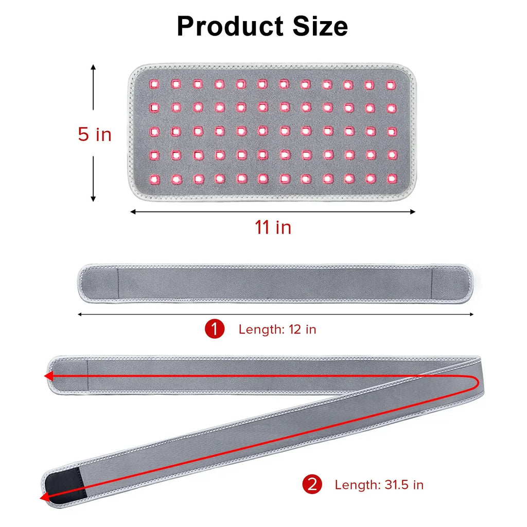 LED Red Light Therapy Belt for Pain Relief 660nm 850nm Red Infrared Light Pad for Waist Back Abdomen Knees Wrists Joints Muscle