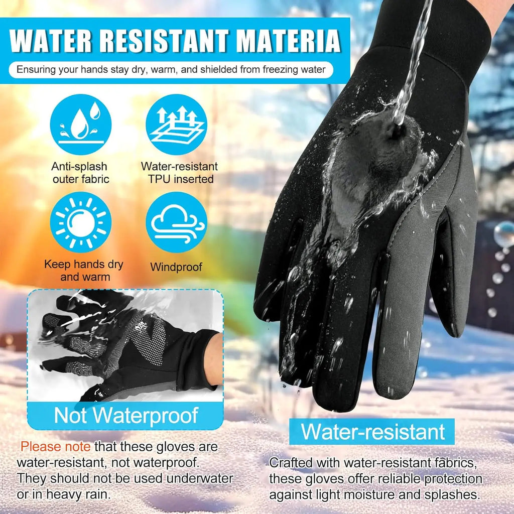 Men Winter Warm Gloves Waterproof Windproof Touchscreen Fleece Lined Thermal Anti Slip Gloves for Outdoor Cycling Hiking
